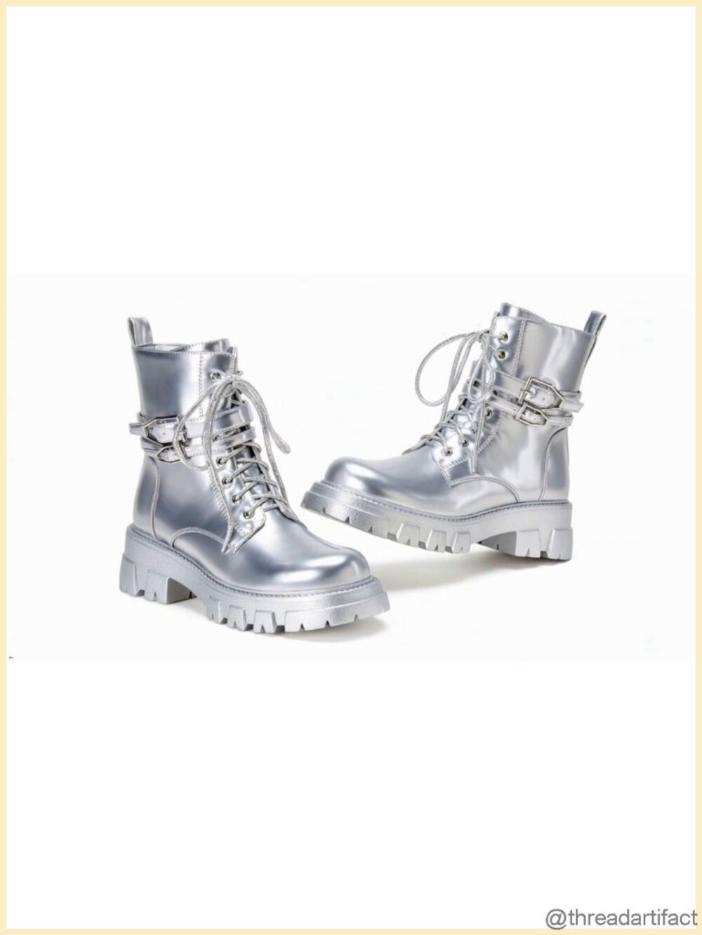 Women's Combat Ankle Boots Lug Sole Buckle Vegan Leather - Picture 6 of 6